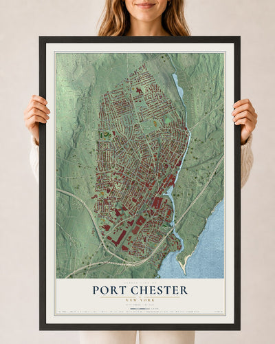 Map of Port Chester, New York, 24 x 36 inch print in a black wood frame