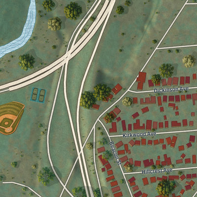 Close-up of the map of Port Dickinson, New York print showing street and building detail