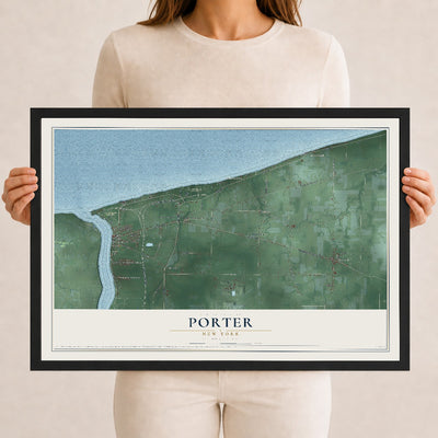 Porter, New York map print, 12" x 18" W/ Black Ayous Wood Frame mockup