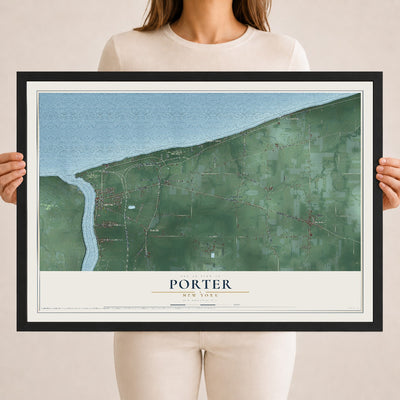 Porter, New York map print, 18" x 24" W/ Black Ayous Wood Frame mockup