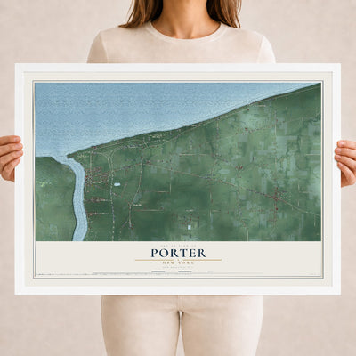 Porter, New York map print, 18" x 24" W/ White Ayous Wood Frame mockup