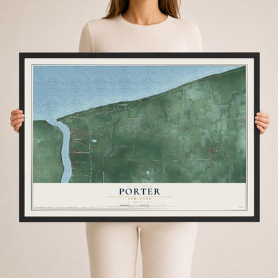 Porter, New York map print, 24" x 36" W/ Black Ayous Wood Frame mockup