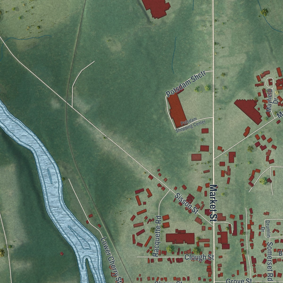 Close-up 2 of the Potsdam, New York map artwork