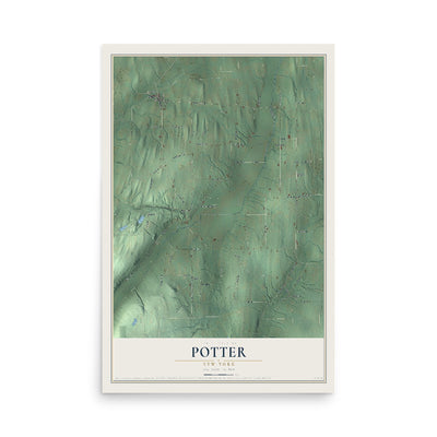 Potter, New York map print, 12" x 18" Archival Matte Print mockup