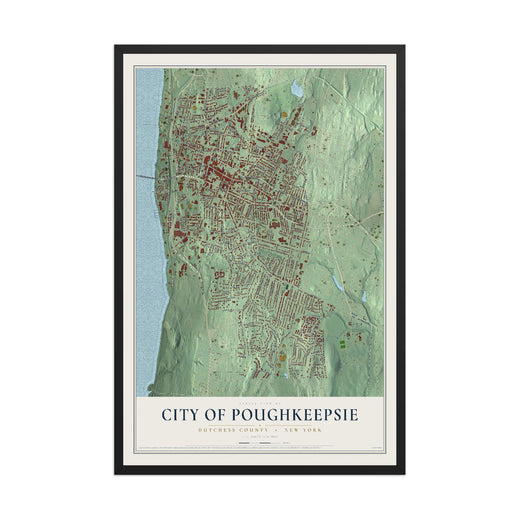 Map of the City of Poughkeepsie, Dutchess County, New York, 12 x 18 inch print in a black wood frame
