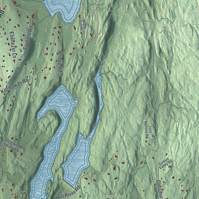 Second close-up of the map of Pound Ridge, New York print showing more streets and buildings