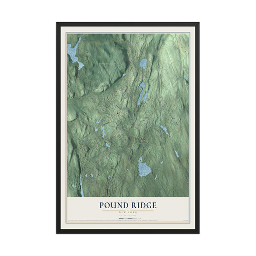 Map of Pound Ridge, New York, 12 x 18 inch print in a black wood frame