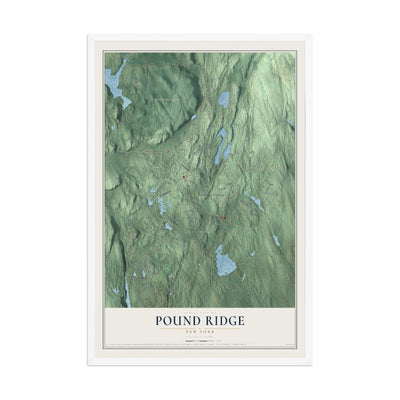 Map of Pound Ridge, New York, 12 x 18 inch print in a white wood frame