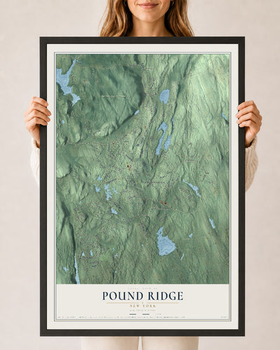 Map of Pound Ridge, New York, 24 x 36 inch print in a black wood frame