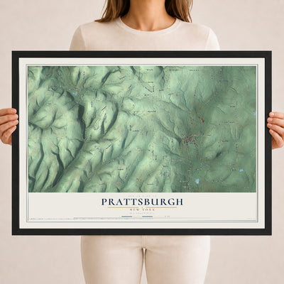 Prattsburgh, New York map print, 18" x 24" W/ Black Ayous Wood Frame mockup