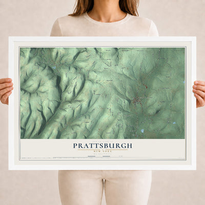 Prattsburgh, New York map print, 18" x 24" W/ White Ayous Wood Frame mockup