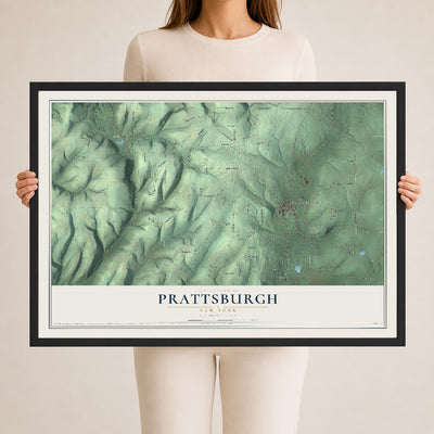 Prattsburgh, New York map print, 24" x 36" W/ Black Ayous Wood Frame mockup
