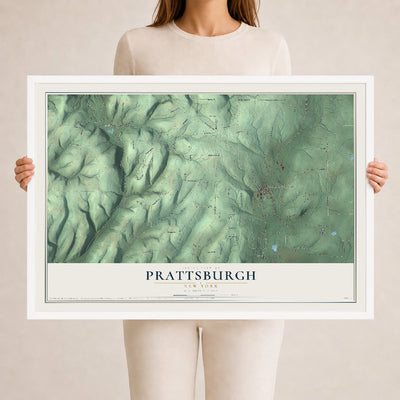 Prattsburgh, New York map print, 24" x 36" W/ White Ayous Wood Frame mockup