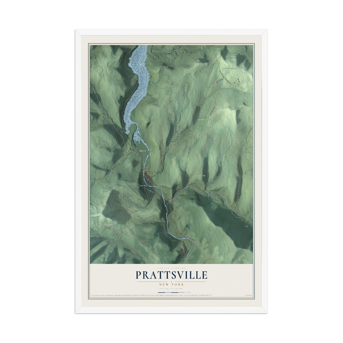 Prattsville, New York map print, 12" x 18" W/ White Ayous Wood Frame mockup