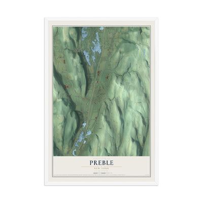 Preble, New York map print, 12" x 18" W/ White Ayous Wood Frame mockup