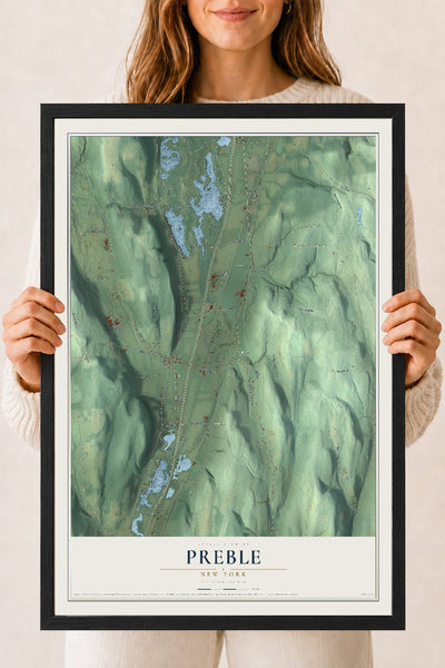 Preble, New York map print, 18" x 24" W/ Black Ayous Wood Frame mockup
