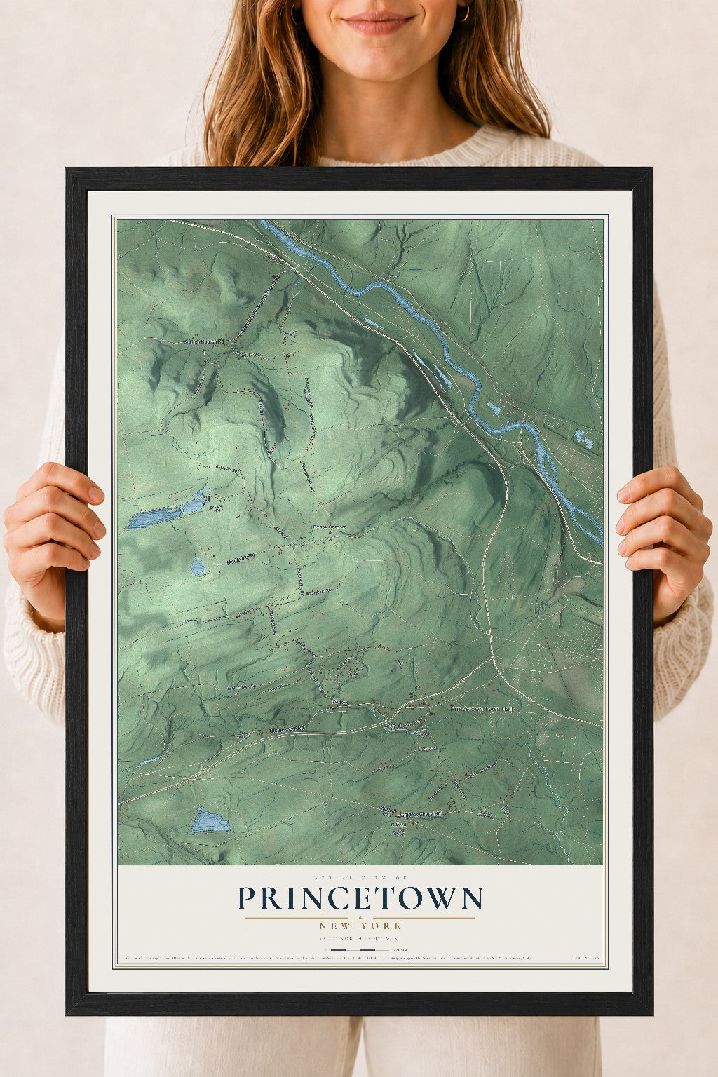 Princetown, New York map print, 18" x 24" W/ Black Ayous Wood Frame mockup