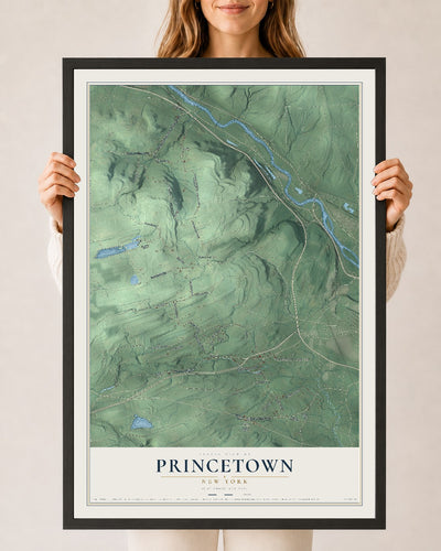 Princetown, New York map print, 24" x 36" W/ Black Ayous Wood Frame mockup