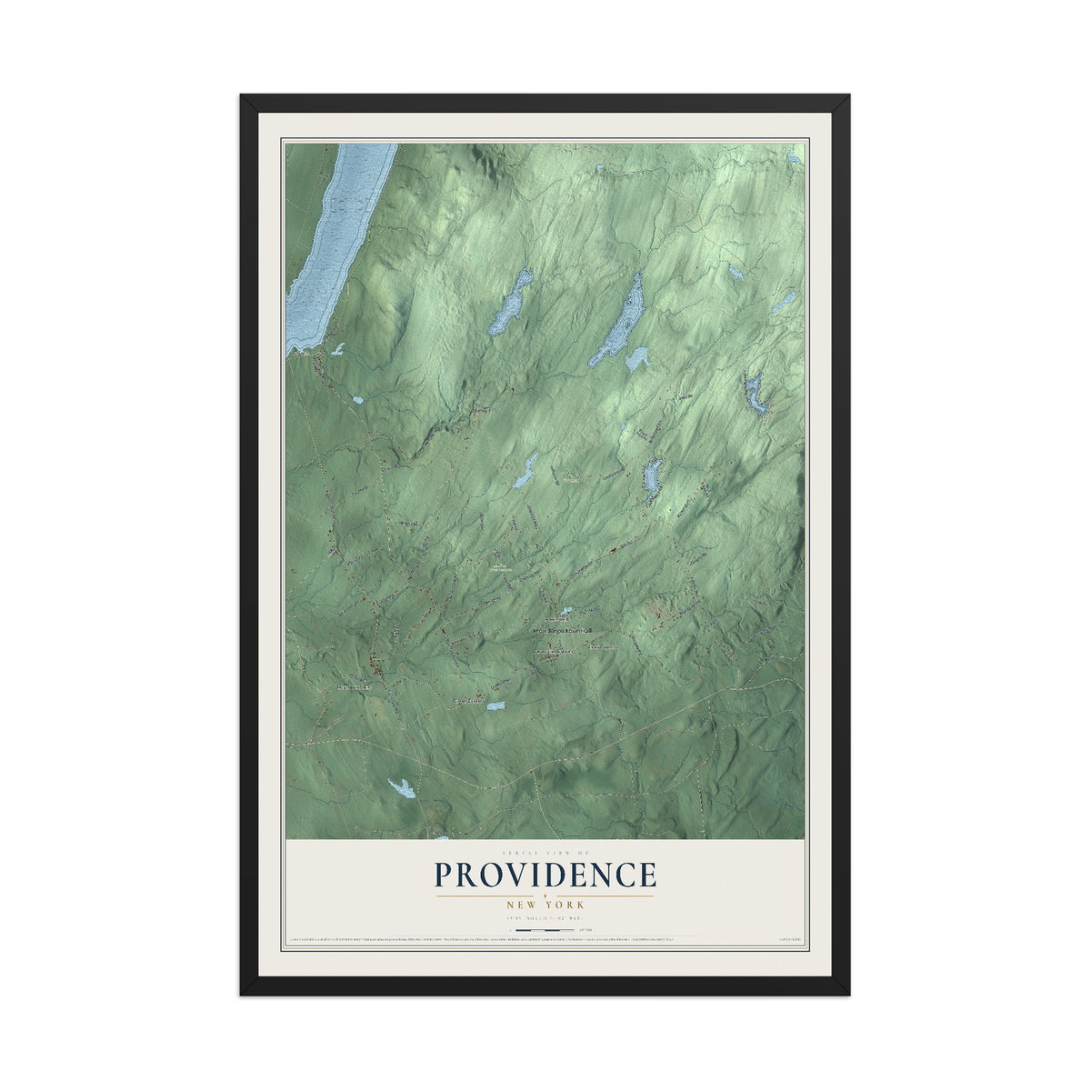 Providence, New York map print, 12" x 18" W/ Black Ayous Wood Frame mockup