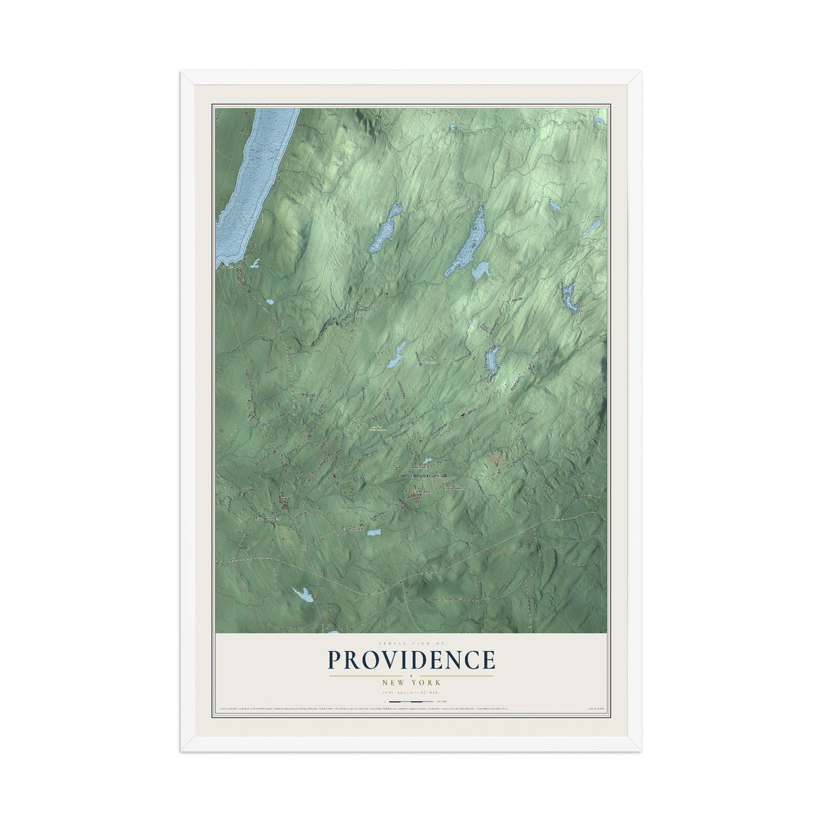 Providence, New York map print, 12" x 18" W/ White Ayous Wood Frame mockup