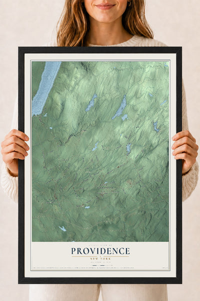 Providence, New York map print, 18" x 24" W/ Black Ayous Wood Frame mockup
