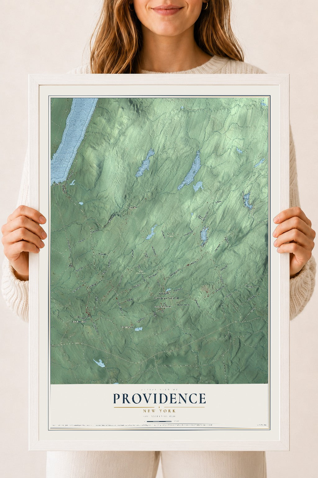 Providence, New York map print, 18" x 24" W/ White Ayous Wood Frame mockup