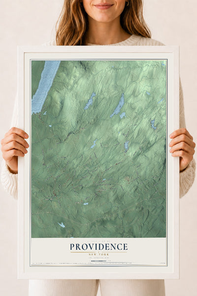 Providence, New York map print, 18" x 24" W/ White Ayous Wood Frame mockup