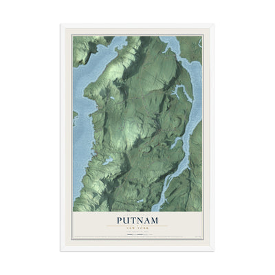 Putnam, New York map print, 12" x 18" W/ White Ayous Wood Frame mockup