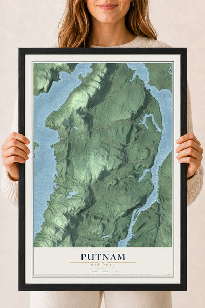 Putnam, New York map print, 18" x 24" W/ Black Ayous Wood Frame mockup