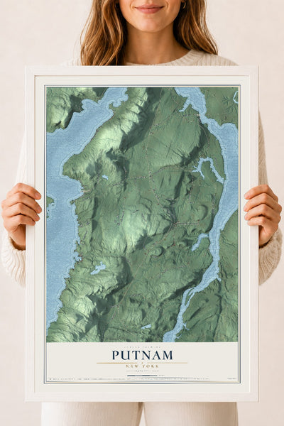 Putnam, New York map print, 18" x 24" W/ White Ayous Wood Frame mockup