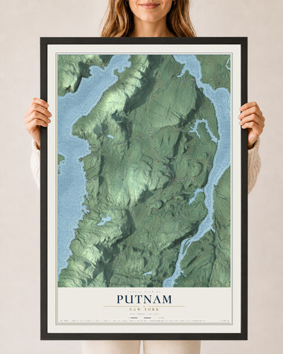 Putnam, New York map print, 24" x 36" W/ Black Ayous Wood Frame mockup