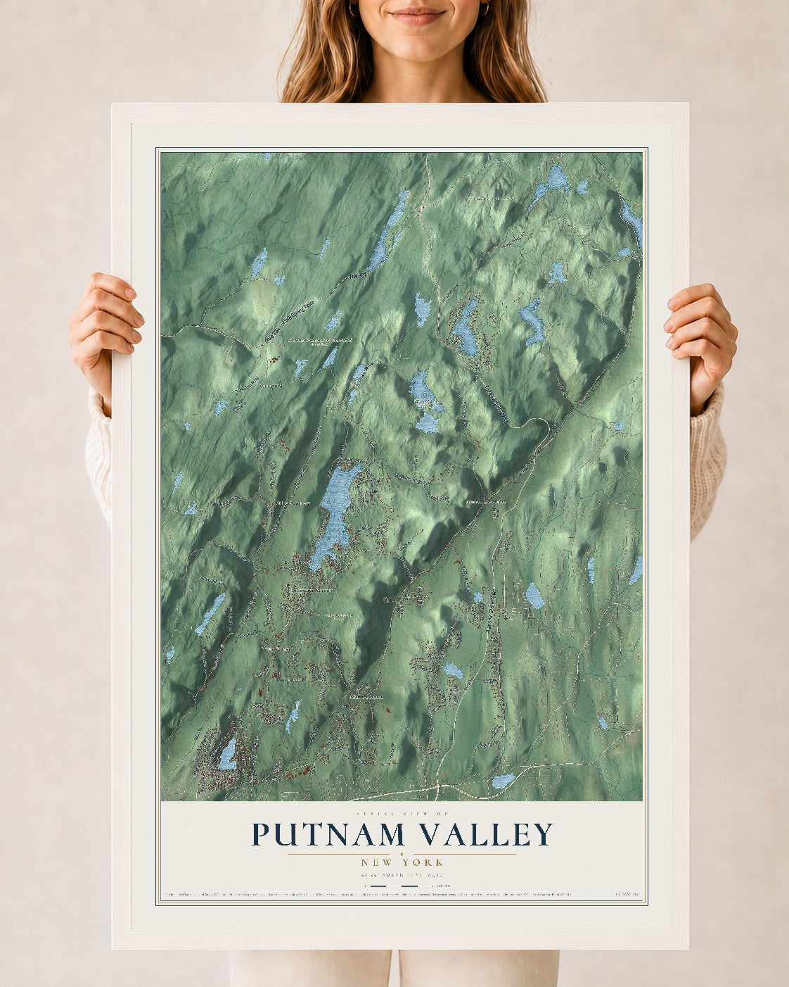 Putnam Valley, New York map print, 24" x 36" W/ White Ayous Wood Frame mockup