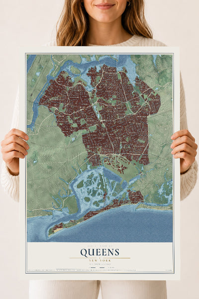 Queens, New York map print, 18" x 24" Archival Matte Print mockup