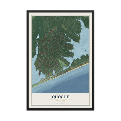 Quogue, New York map print, 12" x 18" W/ Black Ayous Wood Frame mockup