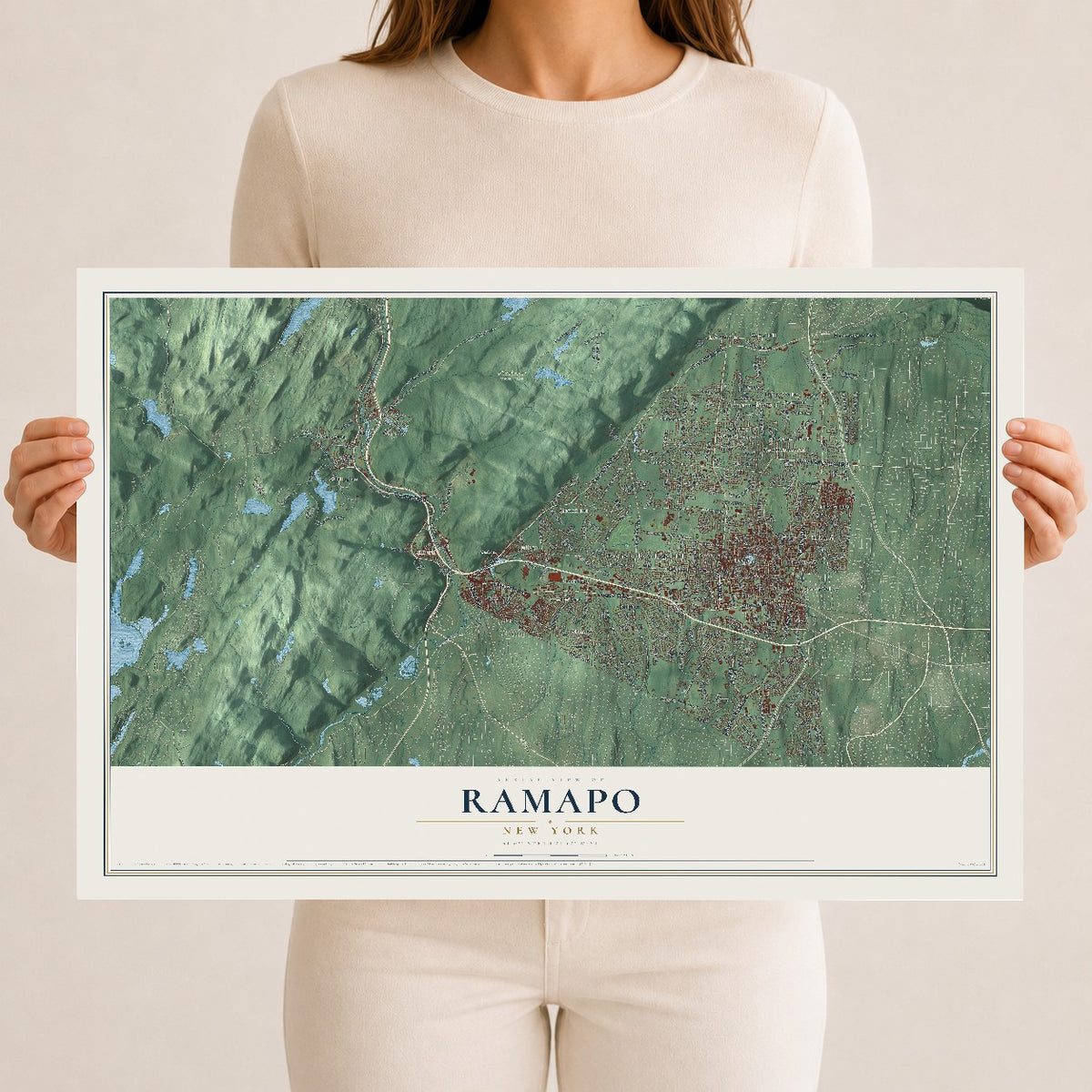 Ramapo, New York map print, 12" x 18" Archival Matte Print mockup