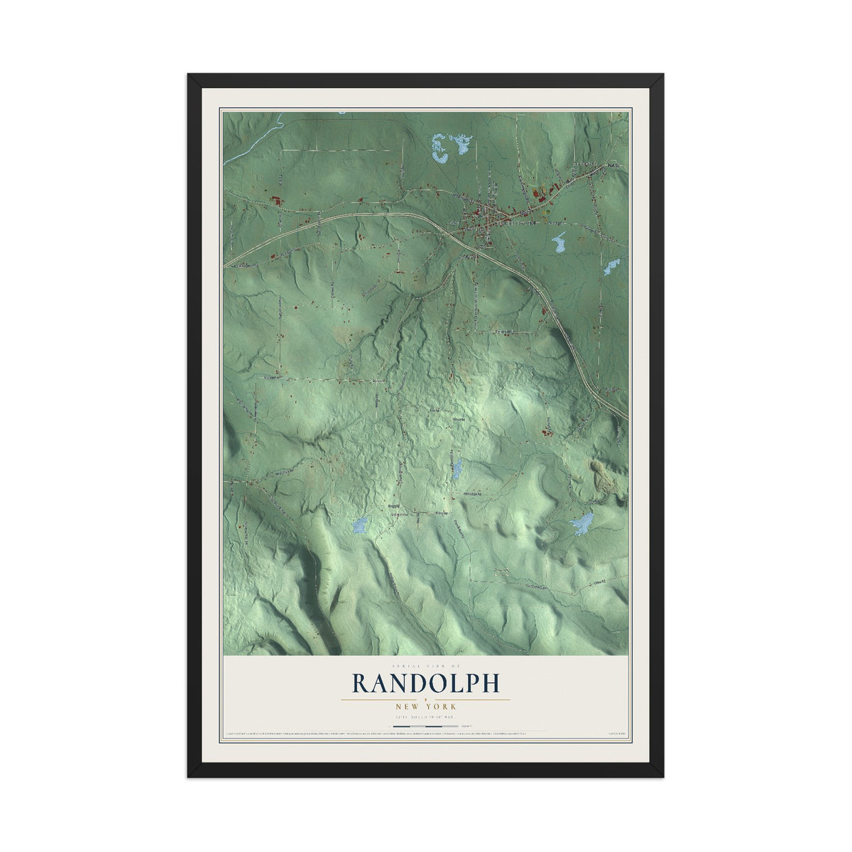 Randolph, New York map print, 12" x 18" W/ Black Ayous Wood Frame mockup