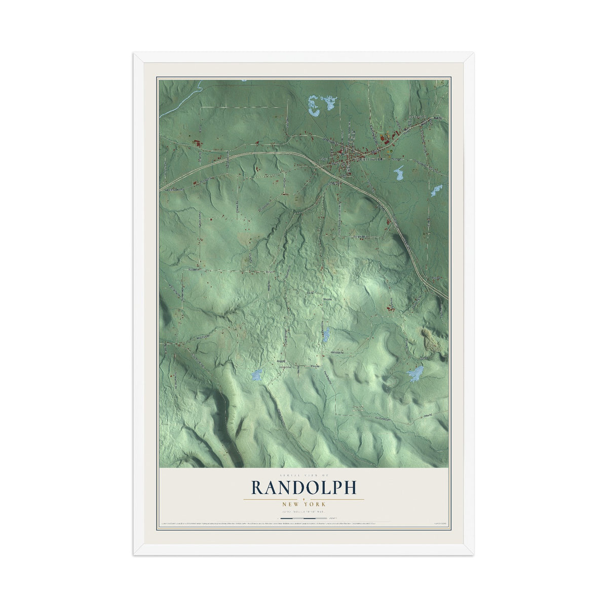 Randolph, New York map print, 12" x 18" W/ White Ayous Wood Frame mockup