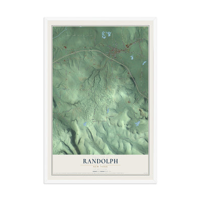 Randolph, New York map print, 12" x 18" W/ White Ayous Wood Frame mockup