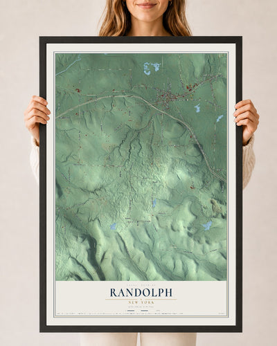 Randolph, New York map print, 24" x 36" W/ Black Ayous Wood Frame mockup