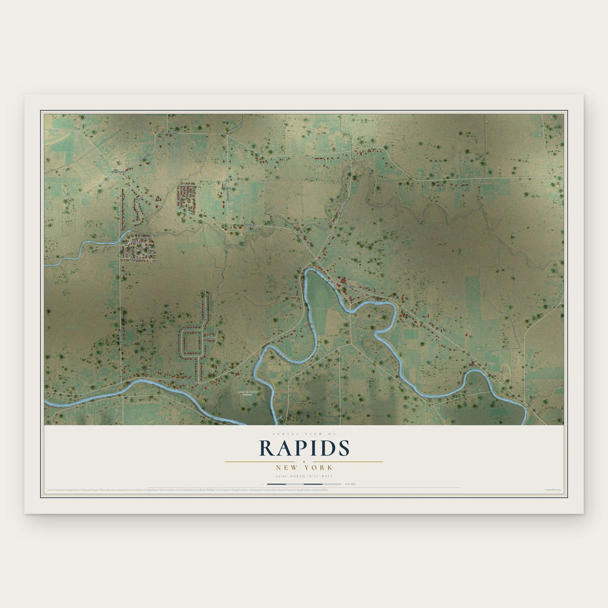 Rapids, New York map print, the full design