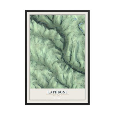 Rathbone, New York map print, 12" x 18" W/ Black Ayous Wood Frame mockup