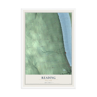 Reading, New York map print, 12" x 18" W/ White Ayous Wood Frame mockup