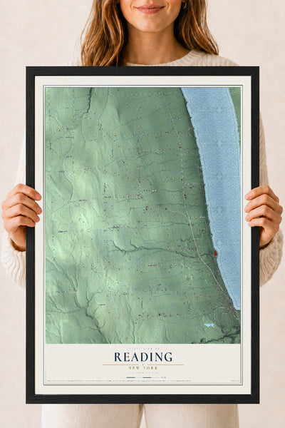 Reading, New York map print, 18" x 24" W/ Black Ayous Wood Frame mockup