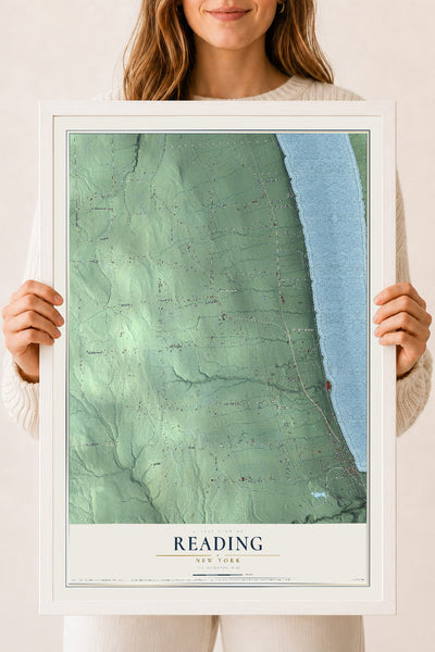 Reading, New York map print, 18" x 24" W/ White Ayous Wood Frame mockup