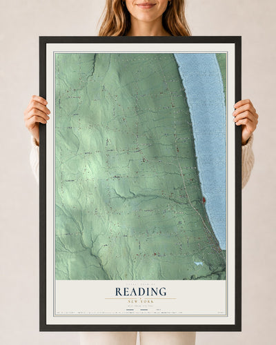 Reading, New York map print, 24" x 36" W/ Black Ayous Wood Frame mockup