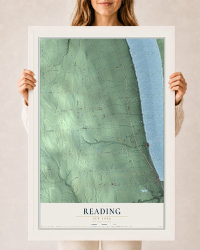 Reading, New York map print, 24" x 36" W/ White Ayous Wood Frame mockup