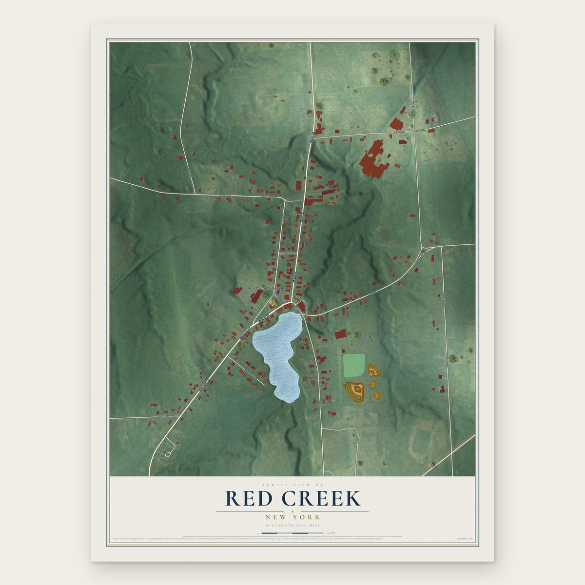 Red Creek, New York map print, the full design