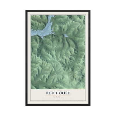 Red House, New York map print, 12" x 18" W/ Black Ayous Wood Frame mockup