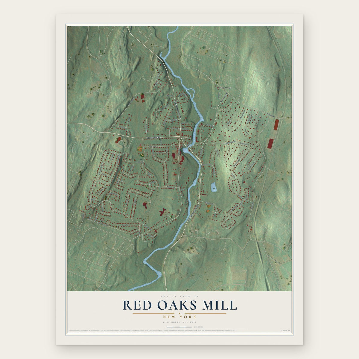 Red Oaks Mill, New York map print, the full design