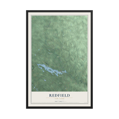 Redfield, New York map print, 12" x 18" W/ Black Ayous Wood Frame mockup